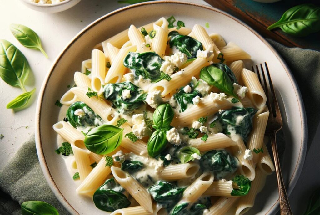 Creamy Goat Cheese and Spinach Pasta