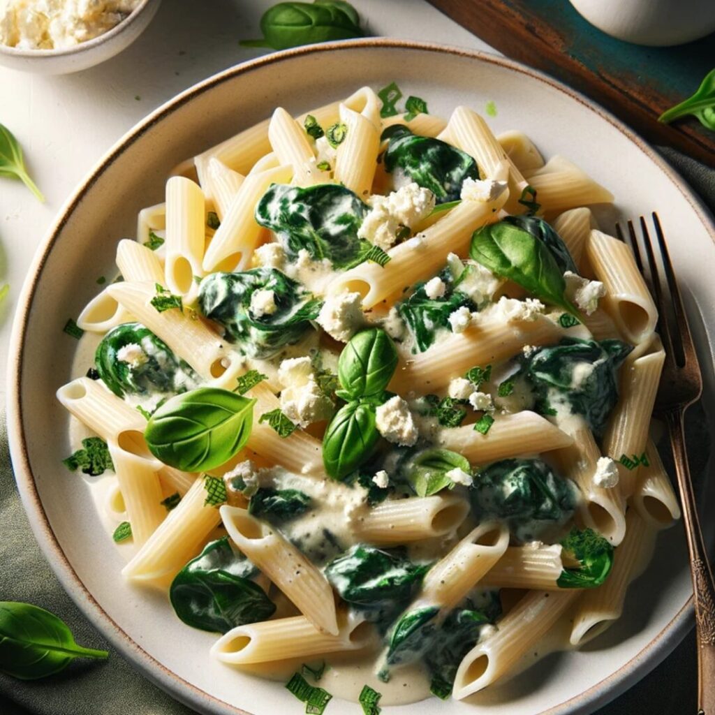 Creamy Goat Cheese and Spinach Pasta