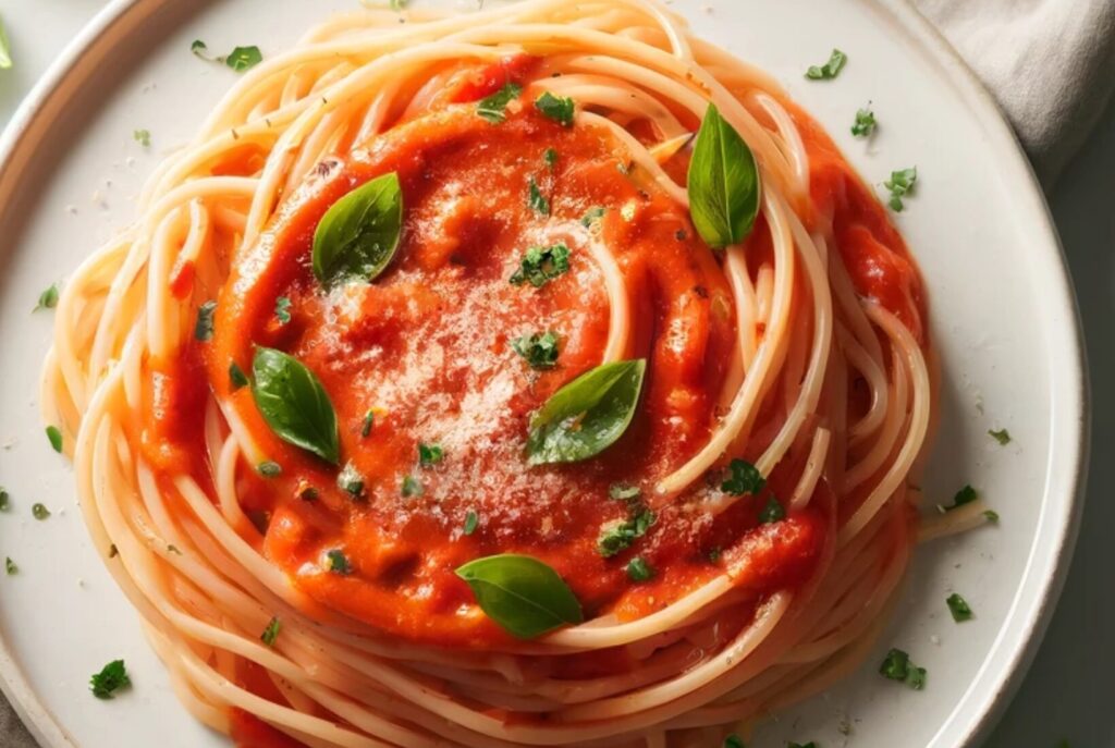 Creamy Red Bell Pepper Spaghetti