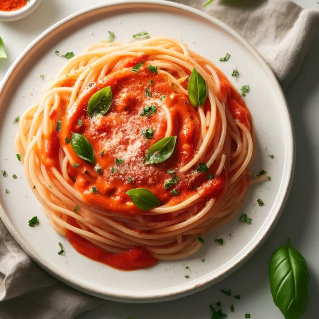 Creamy Red Bell Pepper Spaghetti