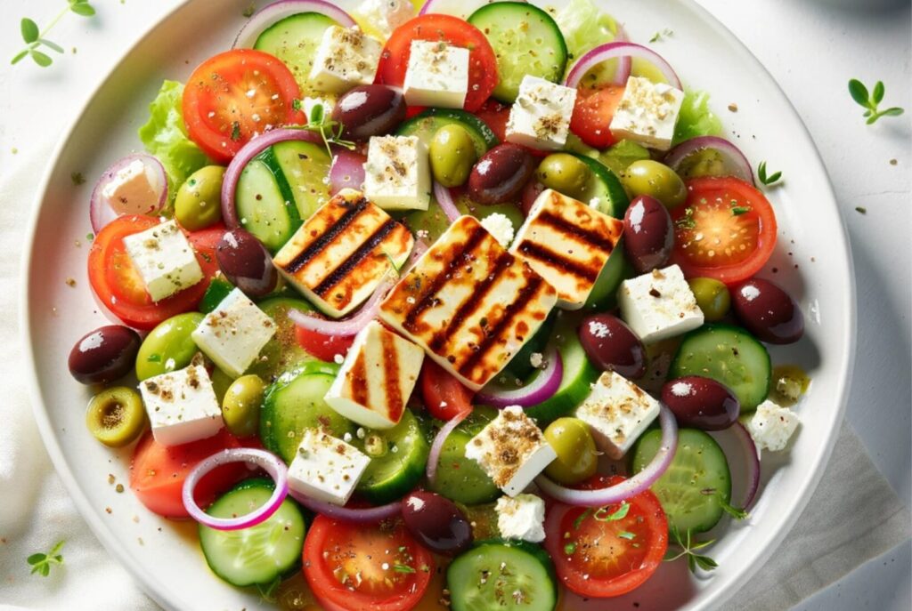 Greek Salad with Grilled Halloumi