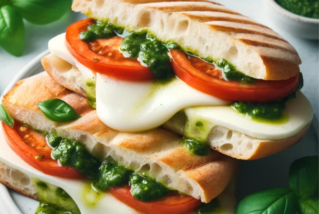 Pesto, Mozzarella and Tomato Panini