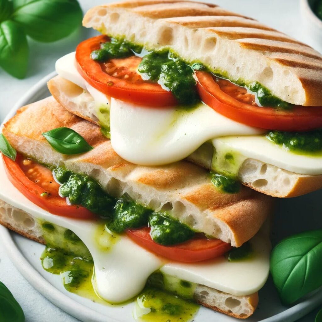 Pesto, Mozzarella and Tomato Panini