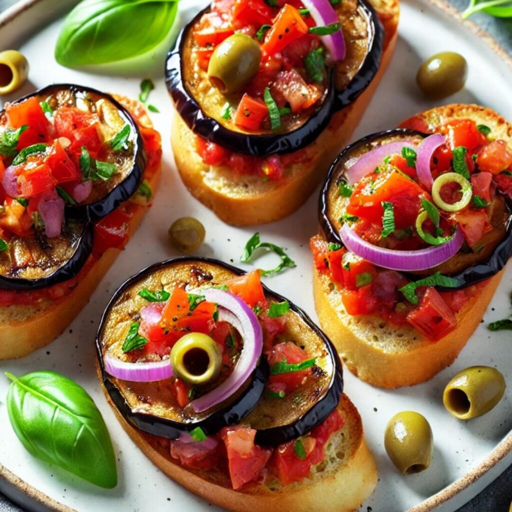 Aubergine Caponata Crostini