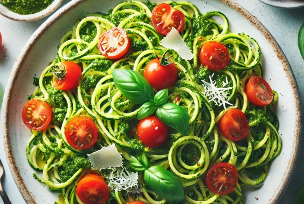 Courgetti With Pesto and Cherry Tomatoes