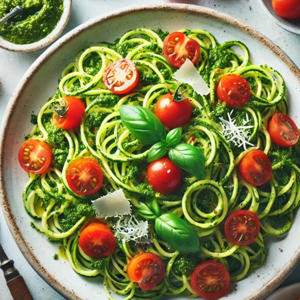 Courgetti With Pesto and Cherry Tomatoes