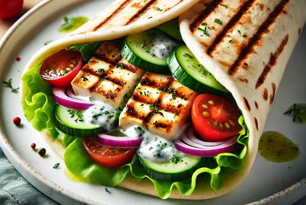 Garlic and Herb Grilled Halloumi Pitta