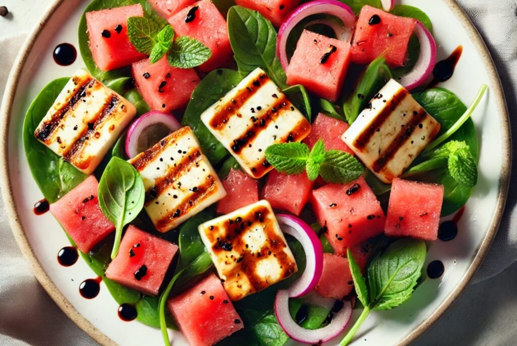 Grilled Halloumi with Watermelon and Mint Salad