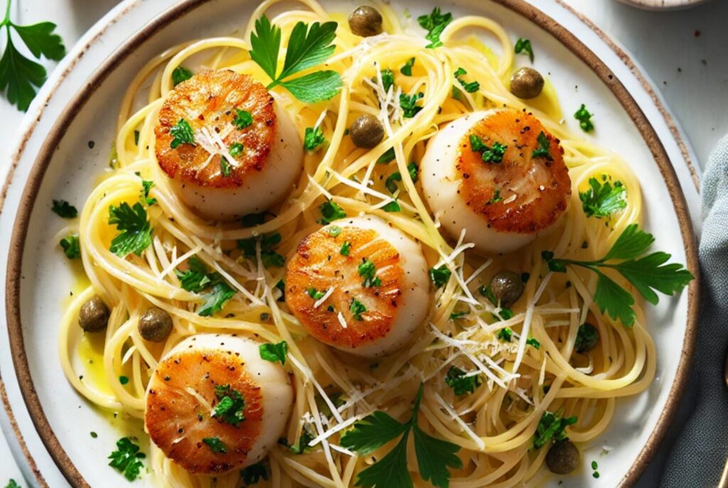 Lemon Caper Pasta with Seared Scallops