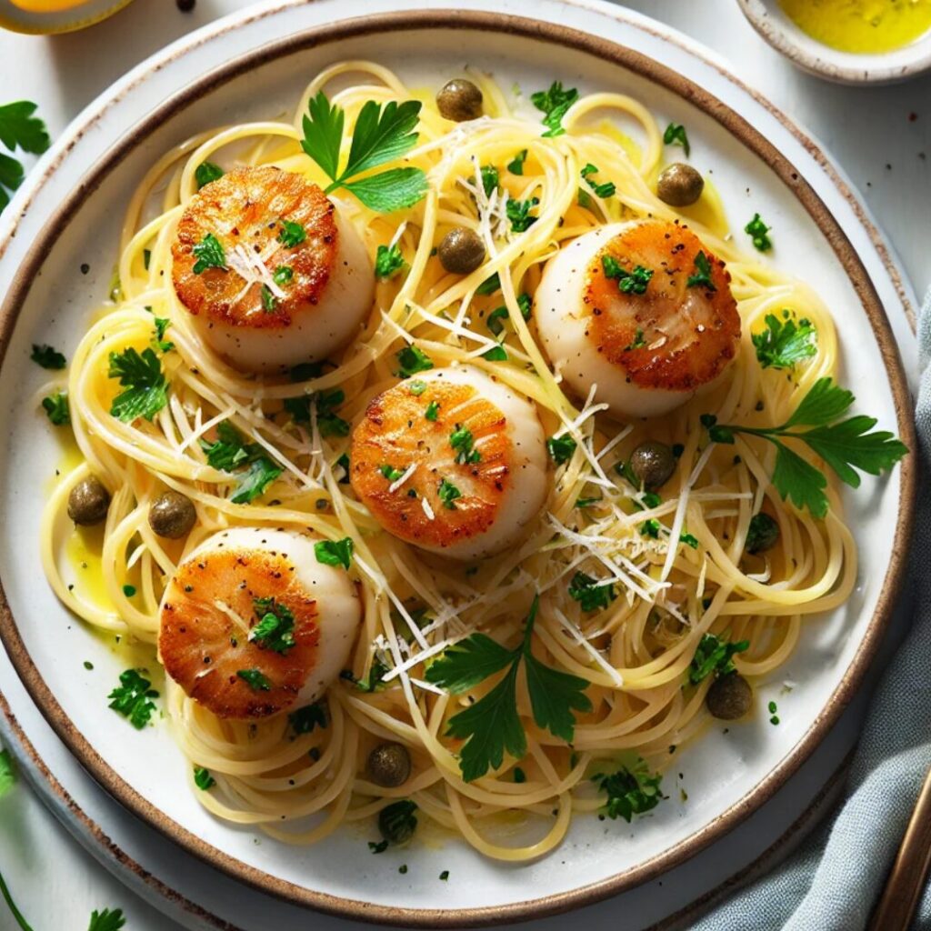 Lemon Caper Pasta with Seared Scallops