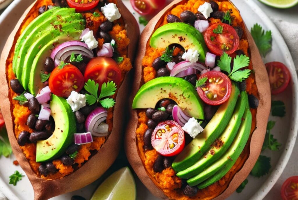 Stuffed Sweet Potatoes with Black Beans and Avocado