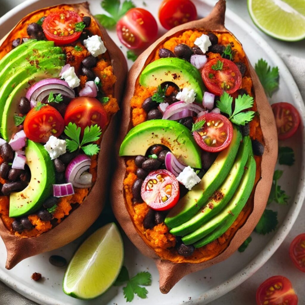 Stuffed Sweet Potatoes with Black Beans and Avocado