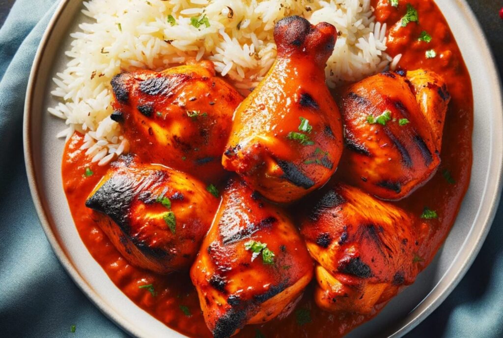 Tandoori Chicken with Mint Yogurt Sauce.