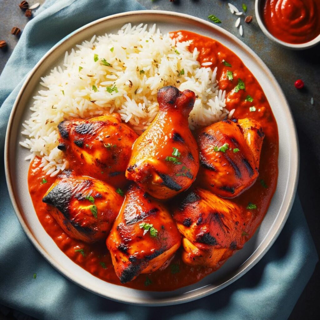 Tandoori Chicken with Mint Yogurt Sauce.