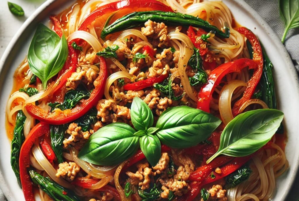 Thai Basil Pork Stir-Fry with Noodles