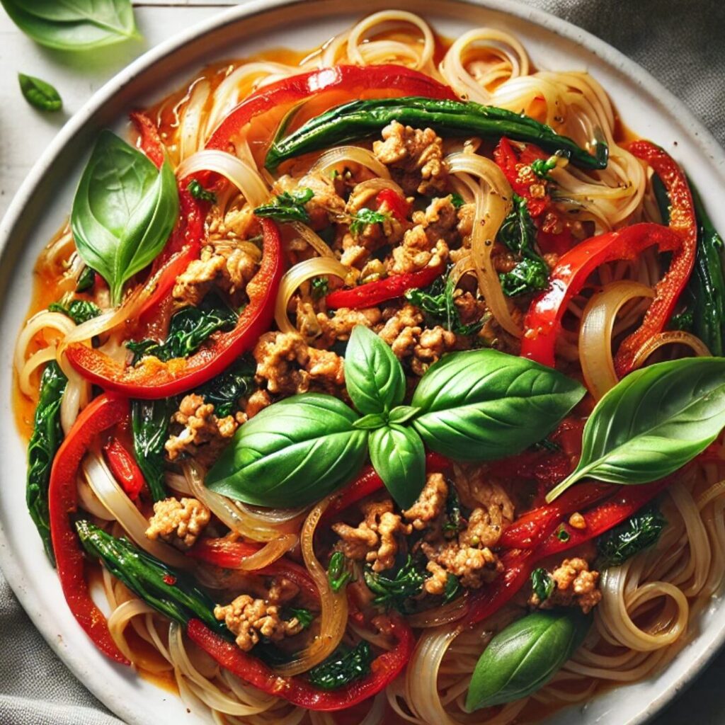 Thai Basil Pork Stir-Fry with Noodles