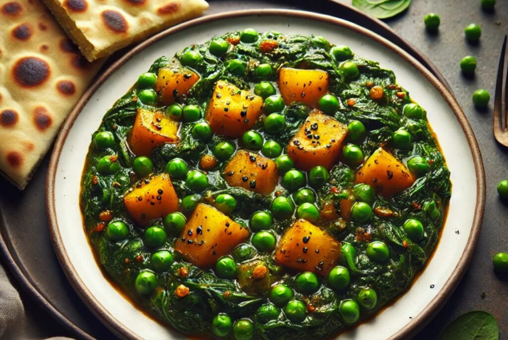 Saag Aloo with Peas and Pitta