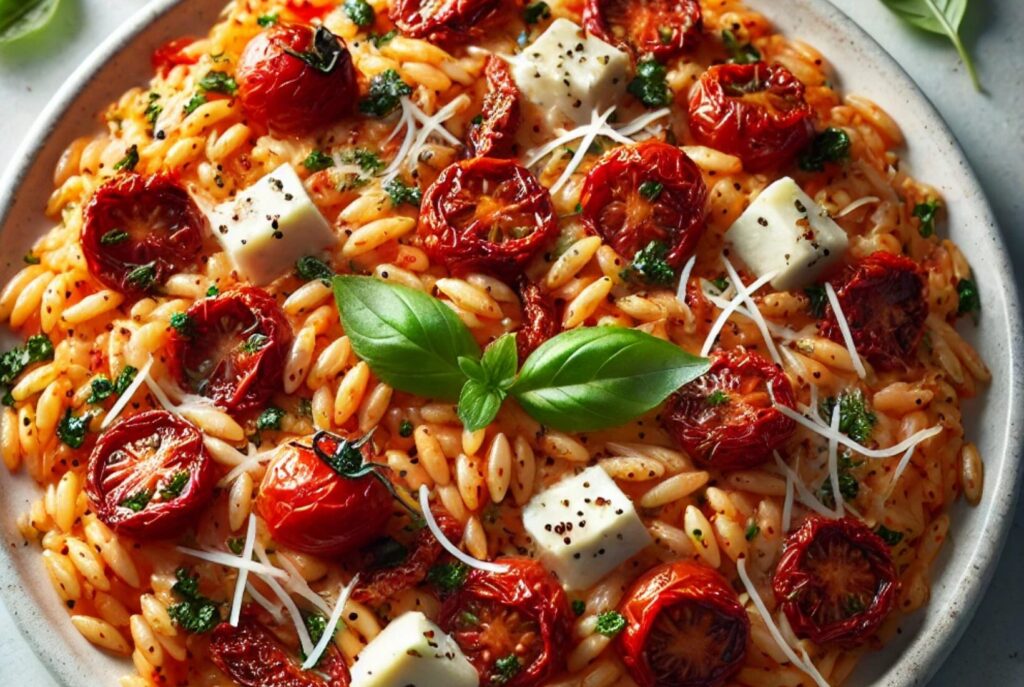 Sun-Dried Tomato Pesto Orzo with Mozzarella