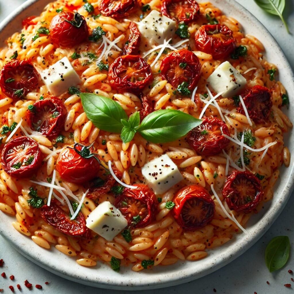 Sun-Dried Tomato Pesto Orzo with Mozzarella