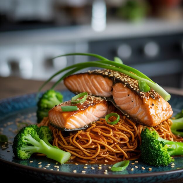 Salmon with Spicy Sesame Noodles