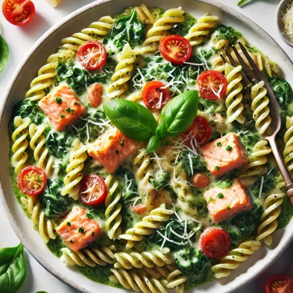 Creamy Salmon and Pesto Fusilli