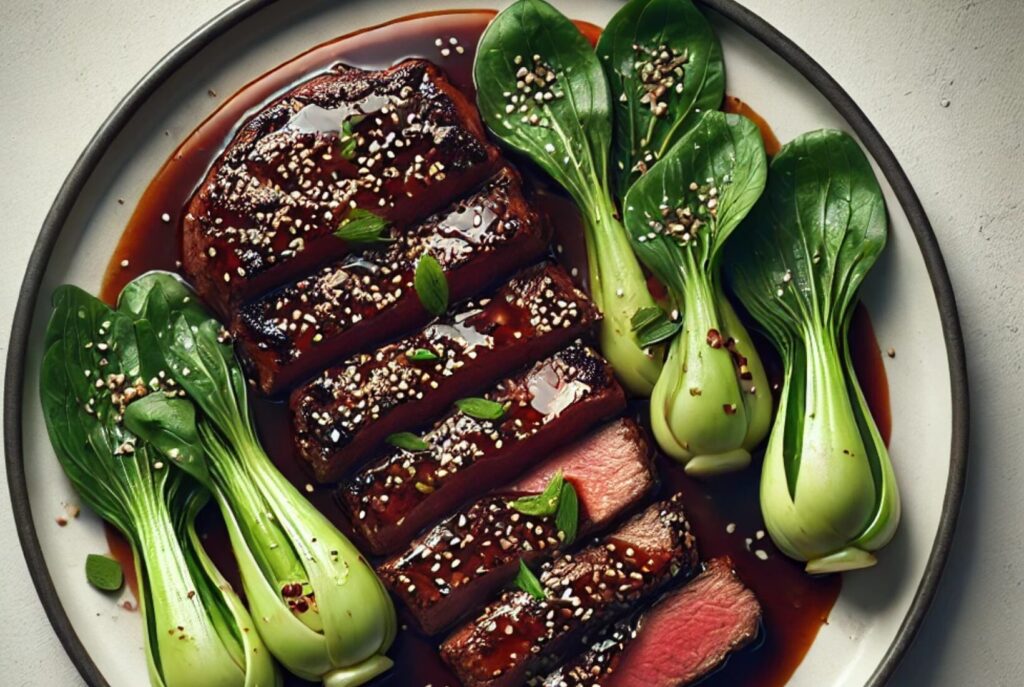 Sticky Black Pepper Steak with Pak Choi